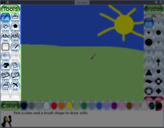 [Tools: Paint, Stamp, Lines, Shapes, Text, Magic, Undo, Redo,
      Eraser, New, Open, Save, Print, Quit]