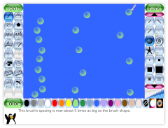 Screenshot of Tux Paint drawing a brush at various spacings Screenshot of Tux Paint drawing a brush at various spacings